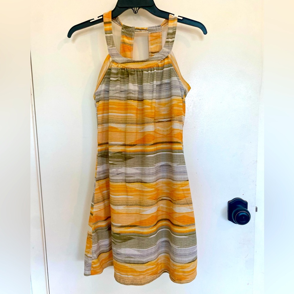 Prana yellow and green striped mini dress